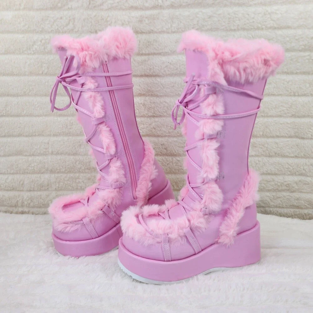 NIB DEMONIA Cubby 311 Stomper Baby Pink Platform Pastel Goth Punk Knee Boots NY - Picture 1 of 9
